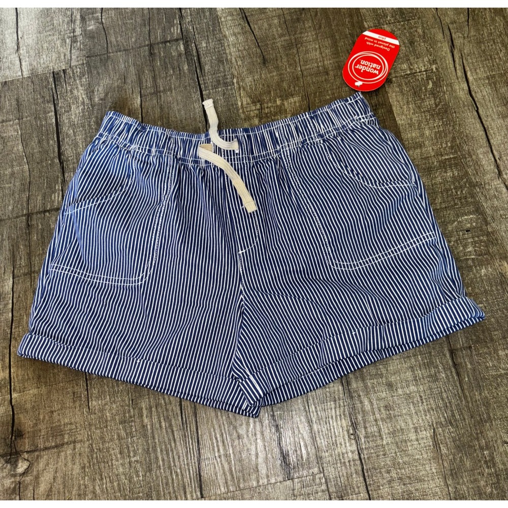 Wonder Nation Girls Railroad Stripe Pull On Shorts Navy Blue White L‎ 10-12 Plus